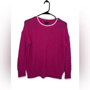 J.Crew Hot Pink Sweater with White Trim – Women’s XXS | Cotton Blend Knit